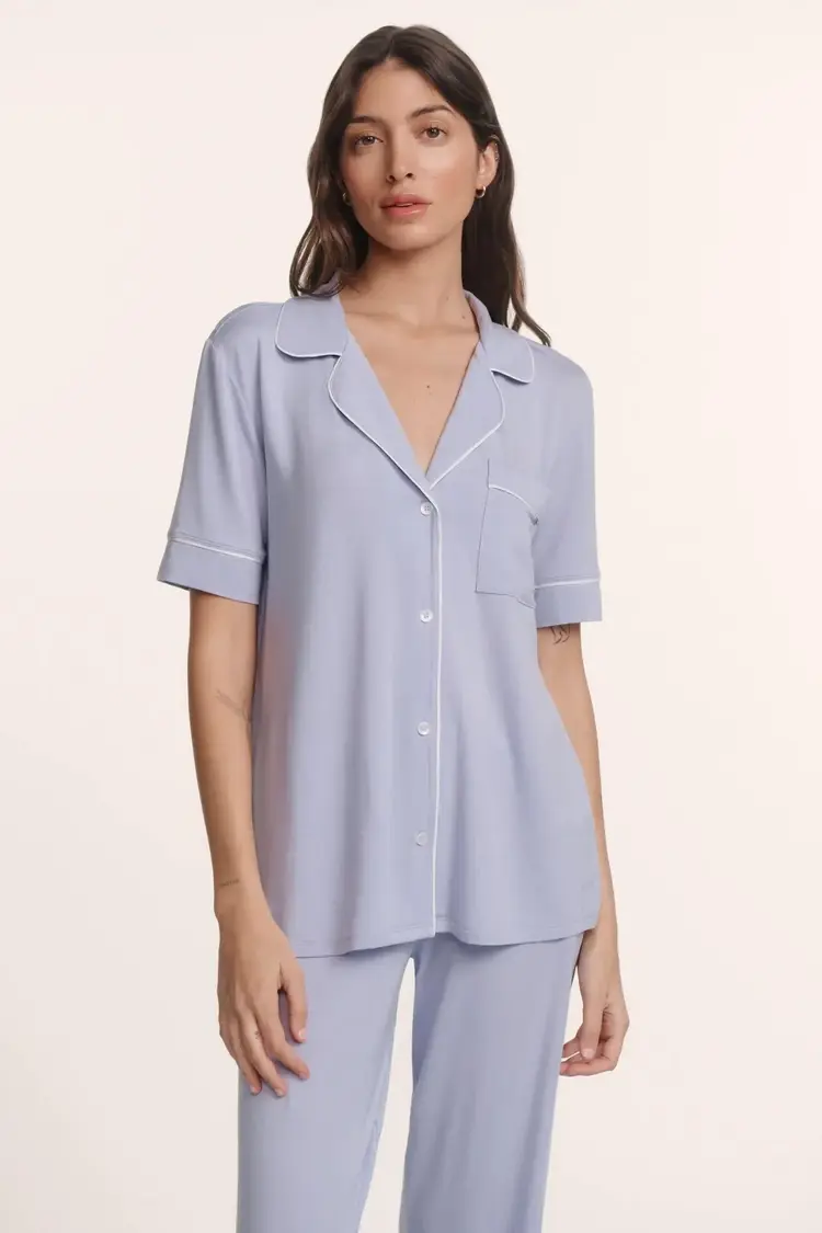 Eberjey Gisele Short Sleeve Pant PJ Set - Lavender Dusk/Ivory