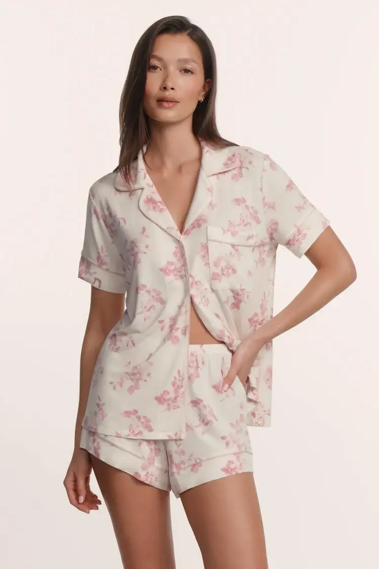 Eberjey Gisele Relaxed Shorty PJ Set - Rose Garden