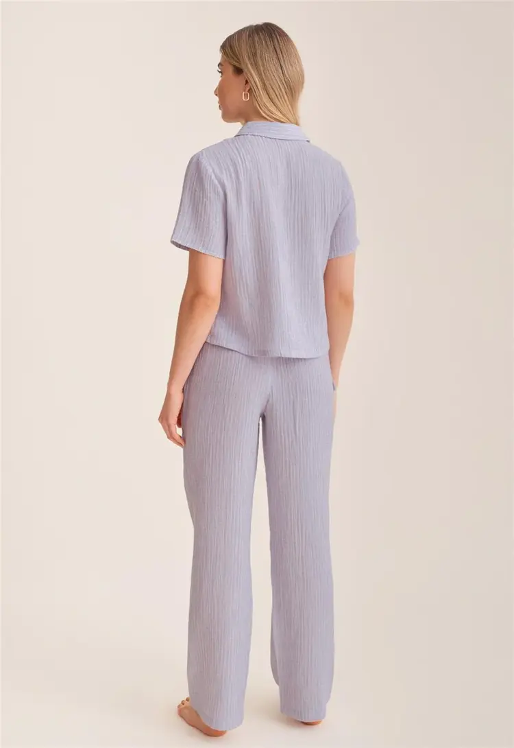 Fleur't Cotton Gauze Pajama Set - Lavender Coastal Stripe