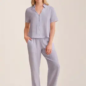 Fleur't Cotton Gauze Pajama Set - Lavender Coastal Stripe