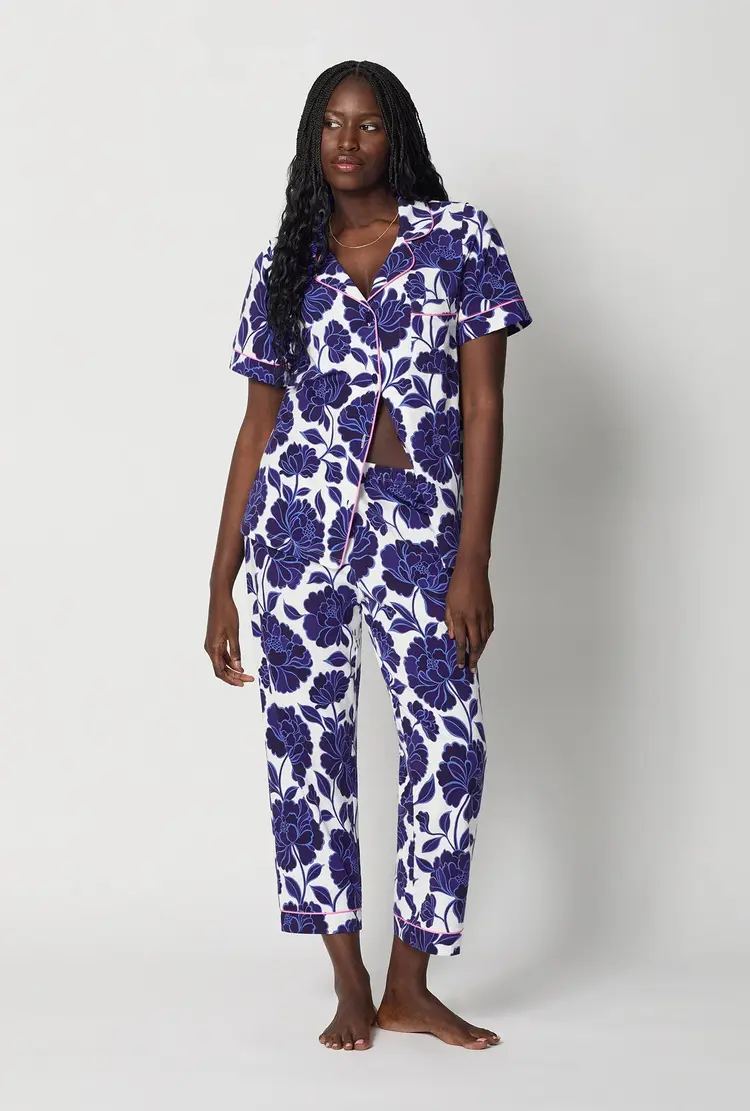 Bed Head Cotton Jersey Knit S/S Cropped PJ Set - Angelina Floral
