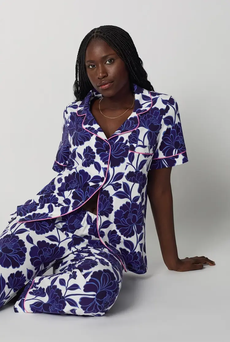 Bed Head Cotton Jersey Knit S/S Cropped PJ Set - Angelina Floral