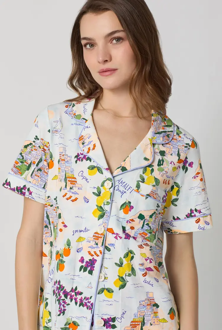 Bed Head Cotton Jersey Knit S/S Cropped PJ Set - Amalfi Escape