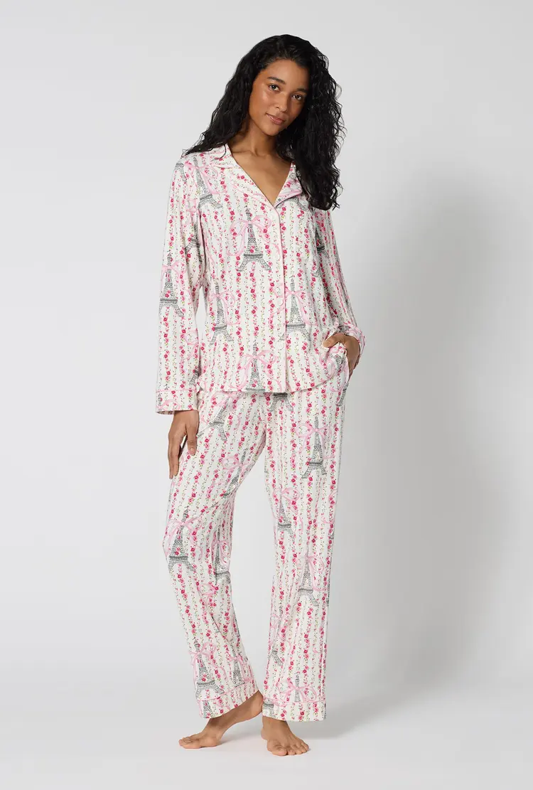 Bed Head Cotton Jersey Knit L/S Classic PJ Set  Fleur De La Tour
