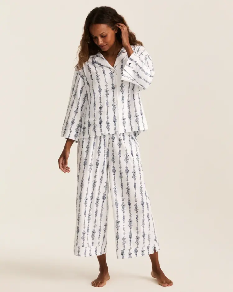 Petite Plume Olivia Wide Leg PJ Set - Navy Mayfair Toile