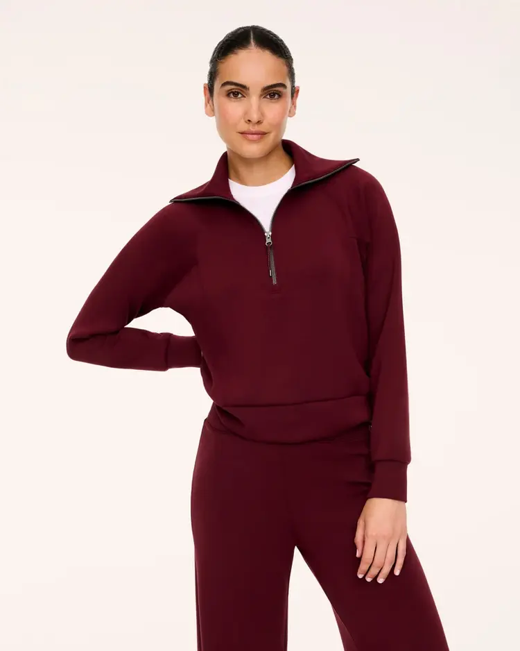 Spanx AirEssentials Half-Zip Sweatshirt - Vino