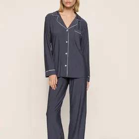 Eberjey Gisele L/S Long PJ Set - Duo Stripe Navy