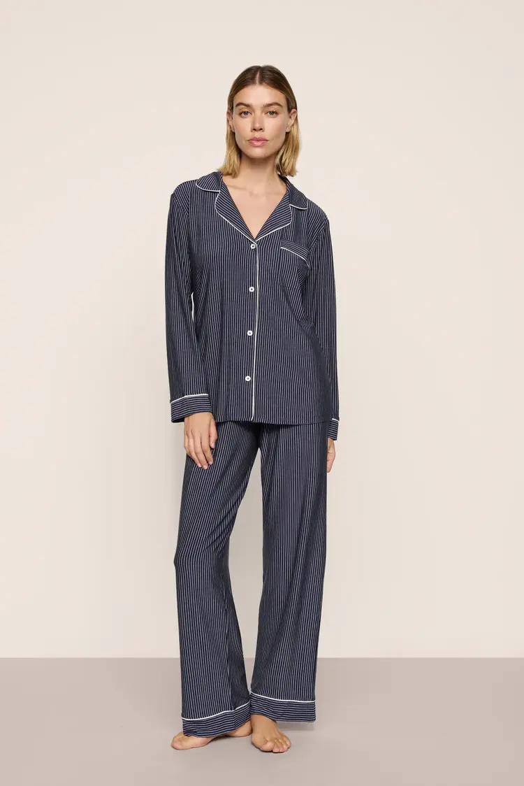 Eberjey Gisele L/S Long PJ Set - Duo Stripe Navy