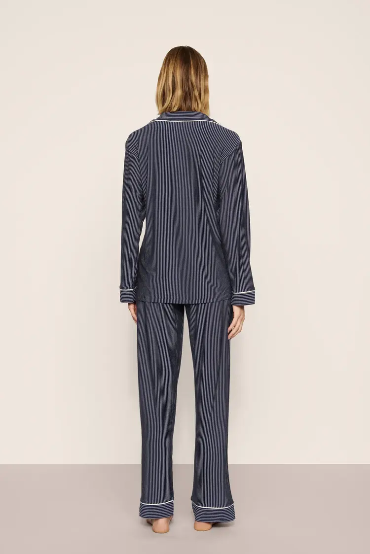 Eberjey Gisele L/S Long PJ Set - Duo Stripe Navy