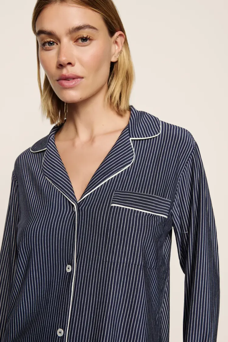 Eberjey Gisele L/S Long PJ Set - Duo Stripe Navy