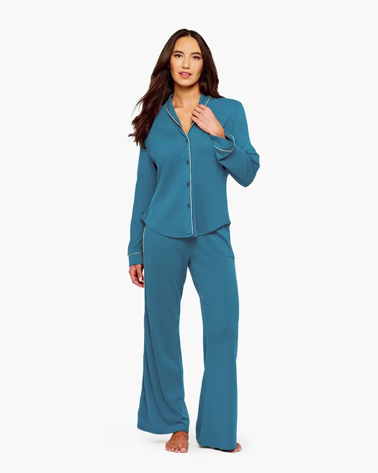 Cosabella Pima Lusso Long Pant PJ Set - Pavona/Pietra