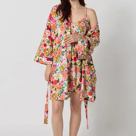 Bed Head Banded Collar Midi Robe - Garden Party