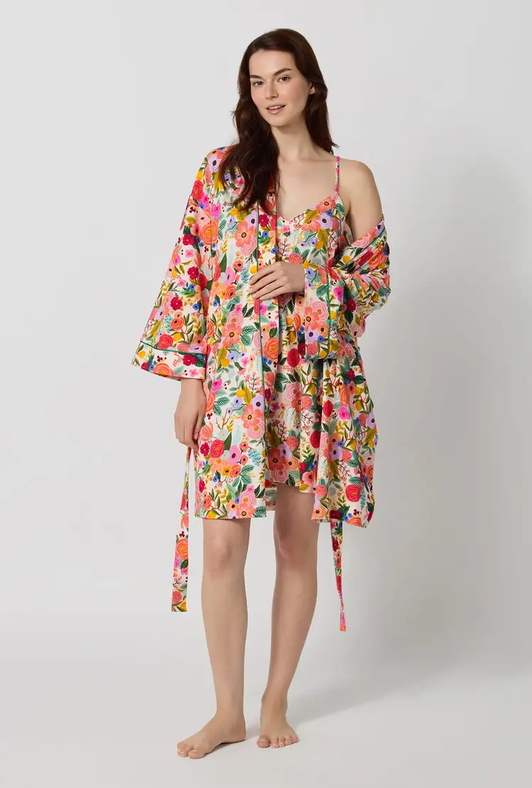 Bed Head Banded Collar Midi Robe - Garden Party