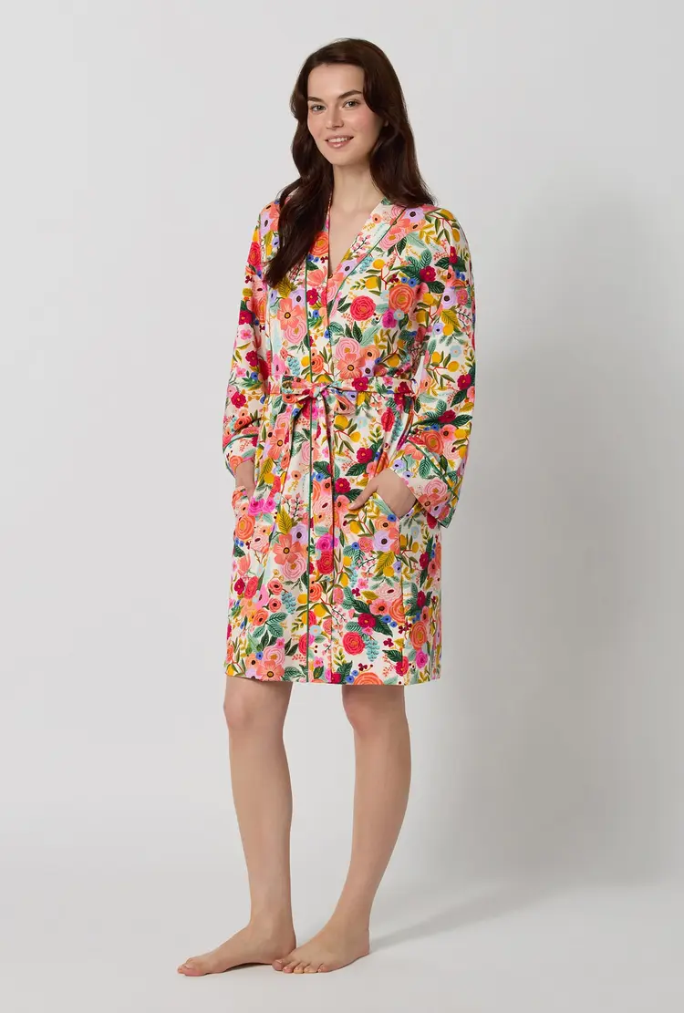 Bed Head Banded Collar Midi Robe - Garden Party