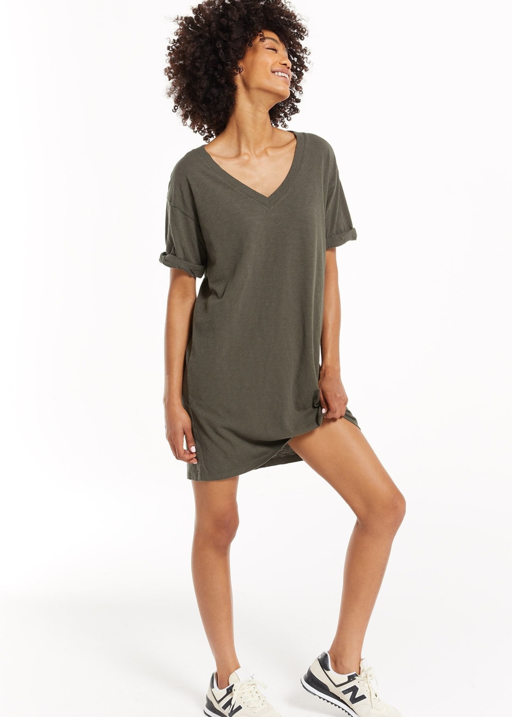 grey v neck t shirt dress