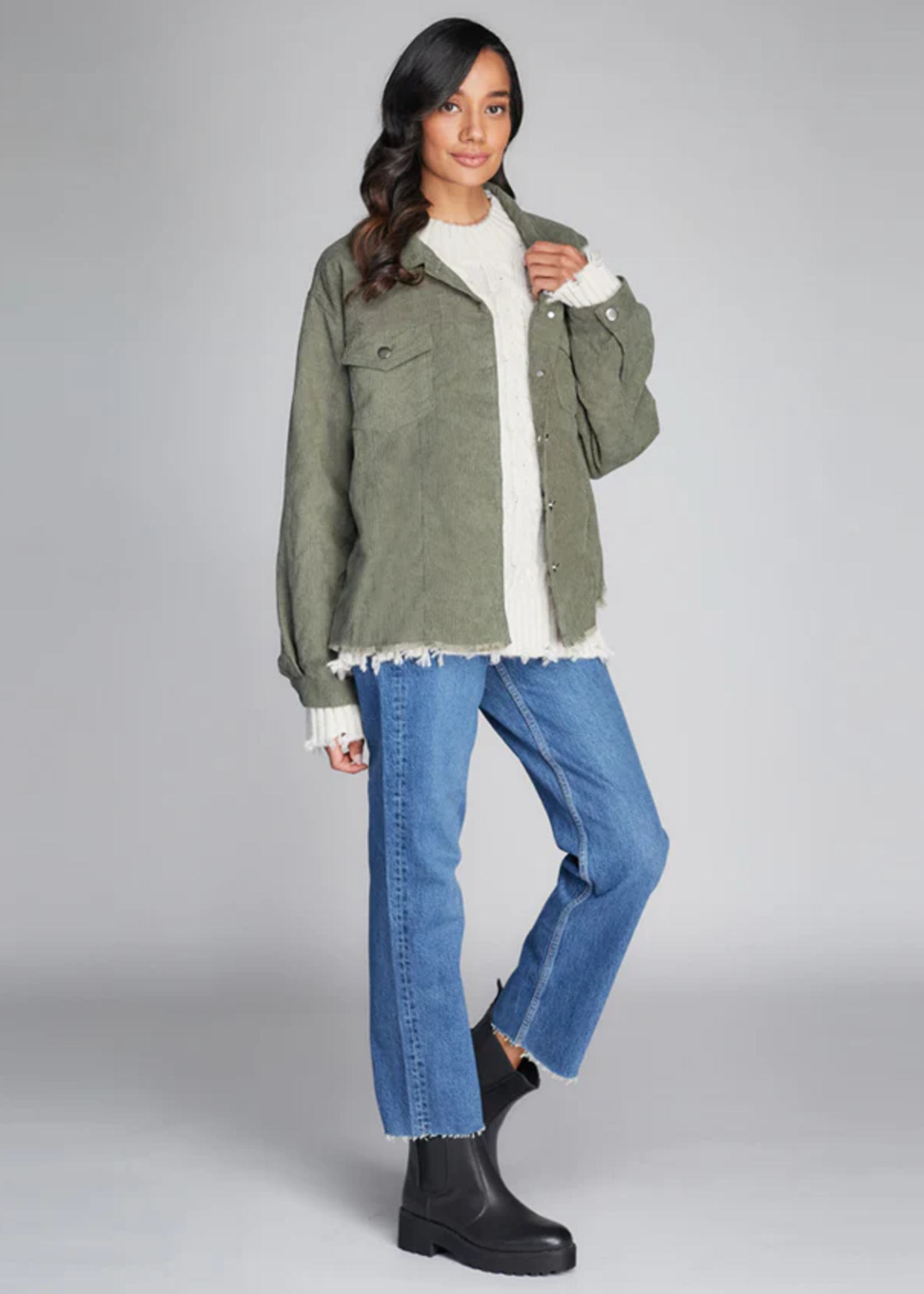 C'est Moi Clothing Button Down Distressed Cord Jacket