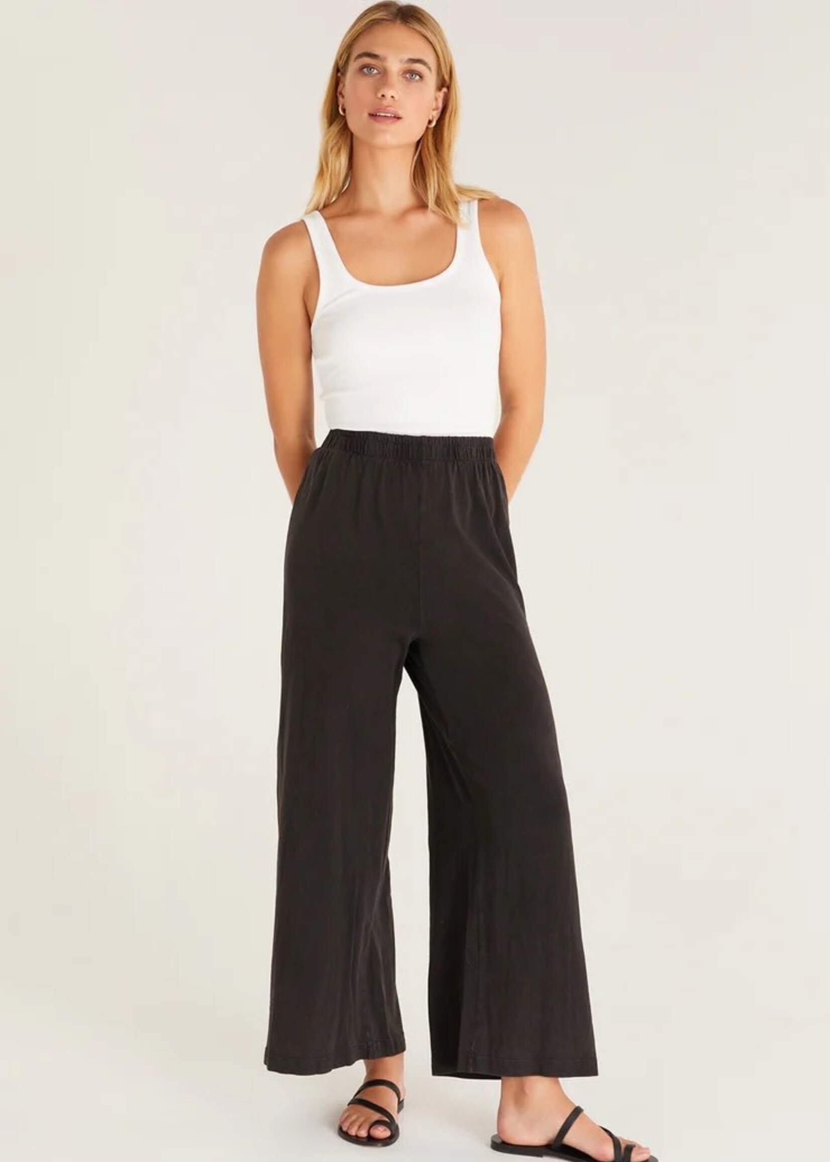 Wide-leg Drawstring Cotton Stretch Knit Pants, Pant