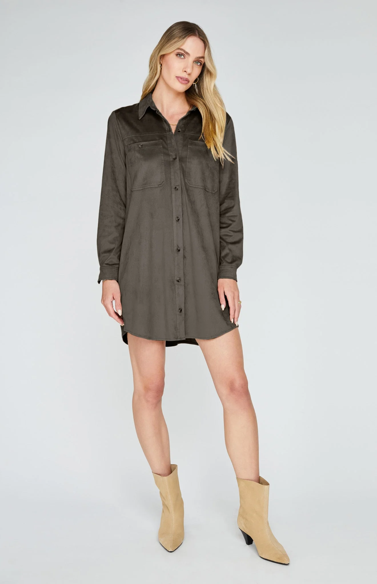 Khaki button dress cheap