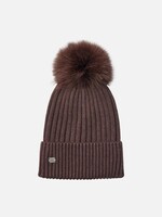 Soia & Kyo CIEL Rib-Knit Hat w/Removable Feather Pom Pom