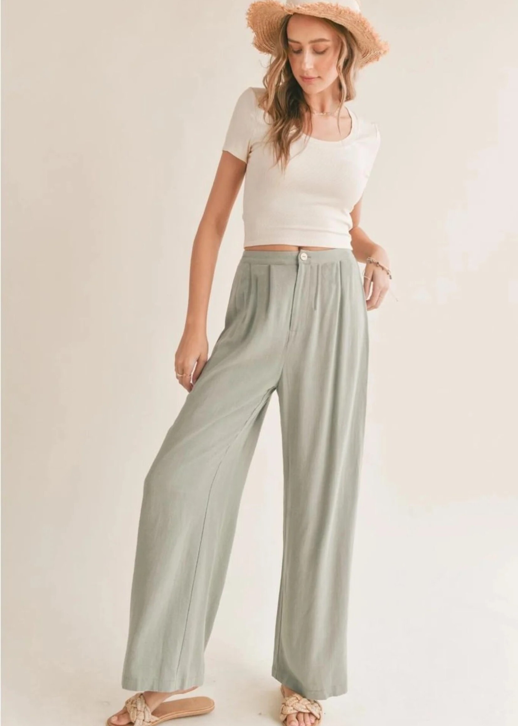 Botanical Linen Back Elastic Trousers - Evelyn Lane Clothing Co.