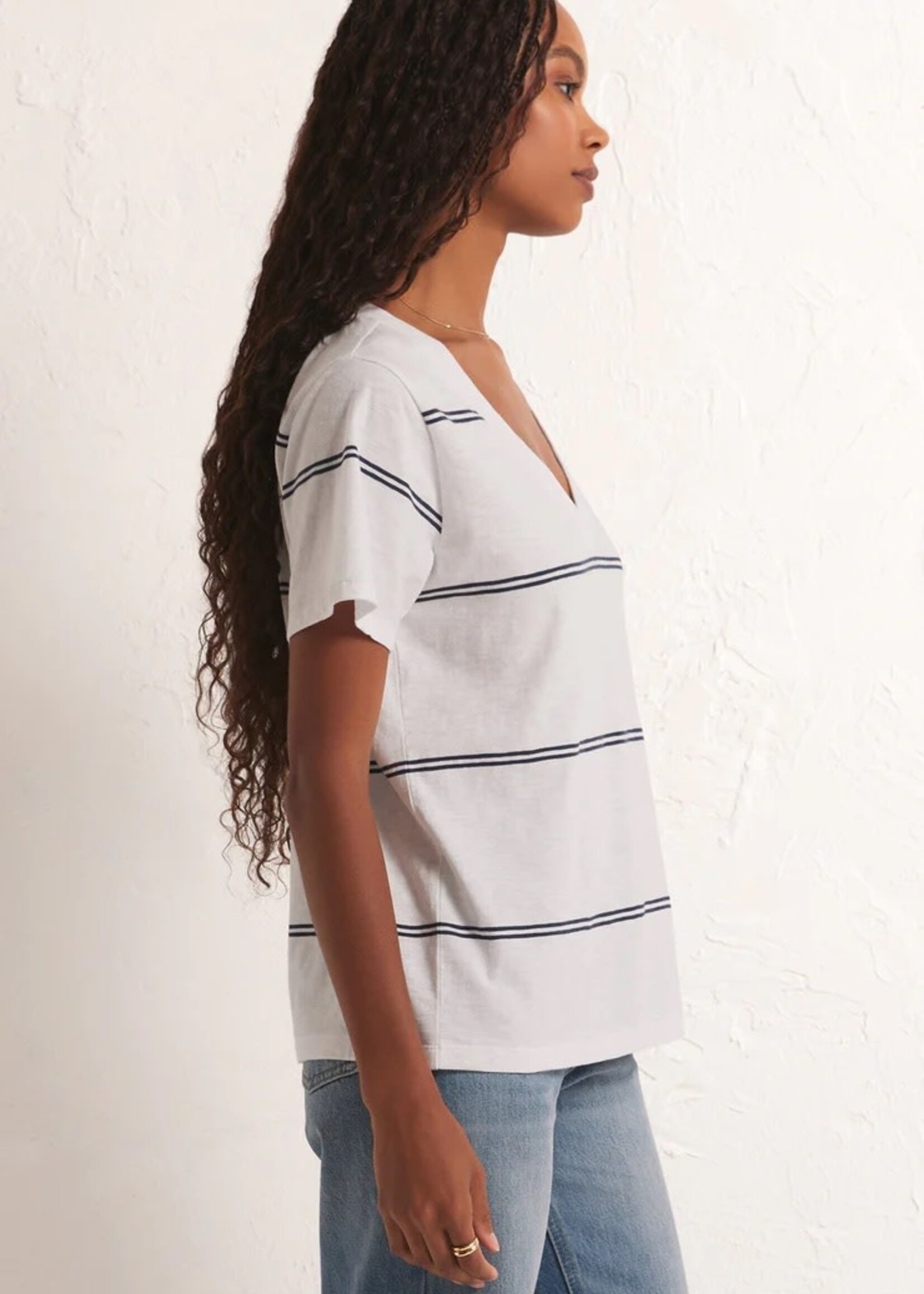 Z SUPPLY Girlfriend V-Neck Twin Stripe Tee