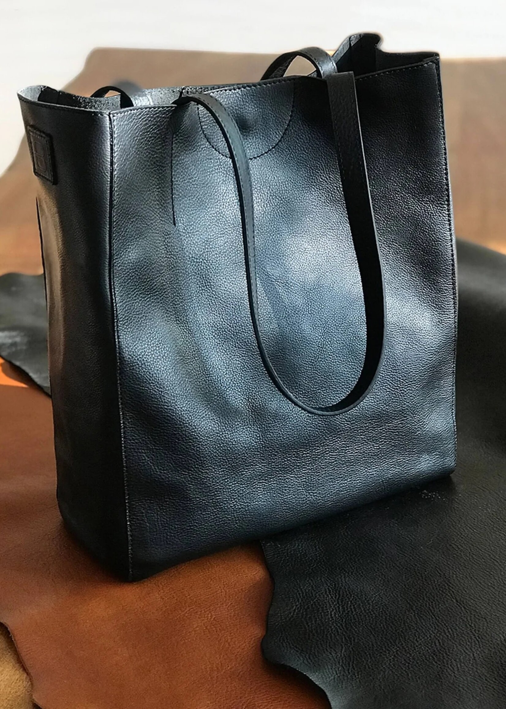 BRAVE Leather Giovana Black Vachetta Leather Tote