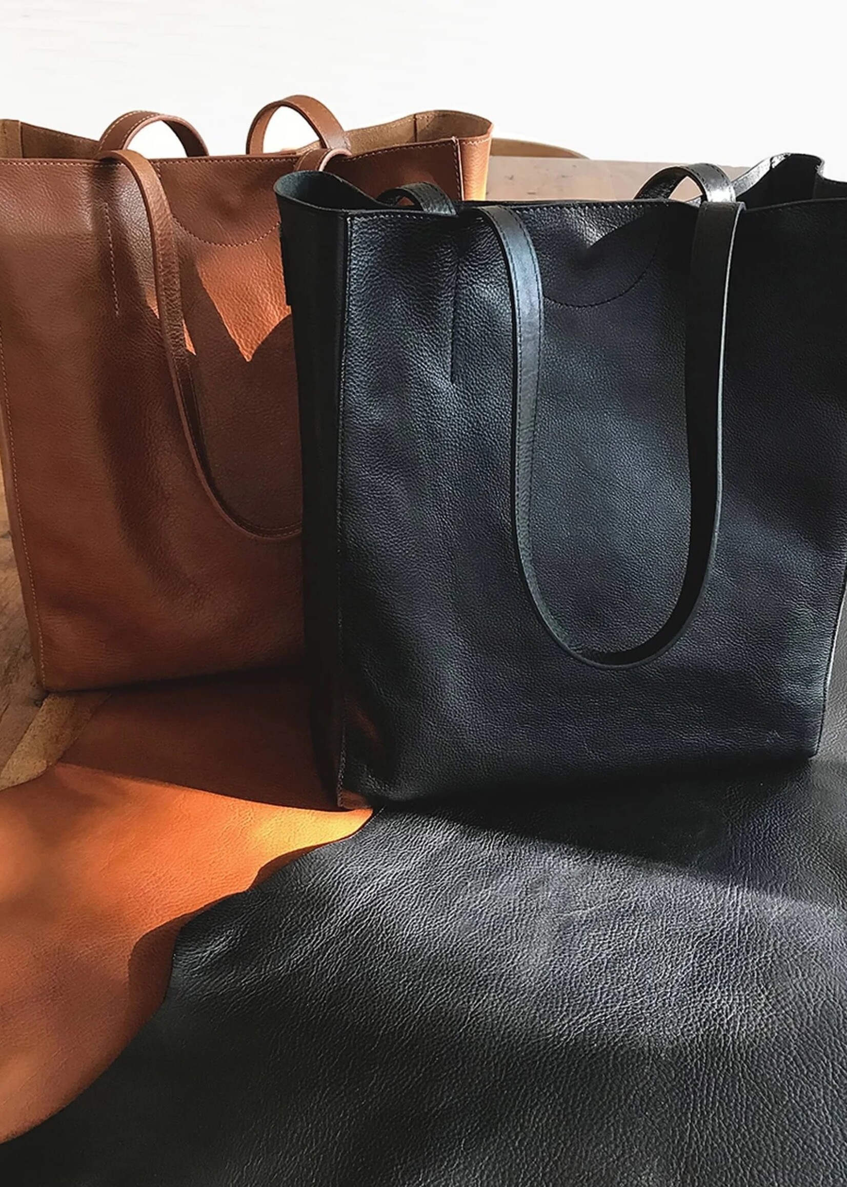 BRAVE Leather Giovana Black Vachetta Leather Tote