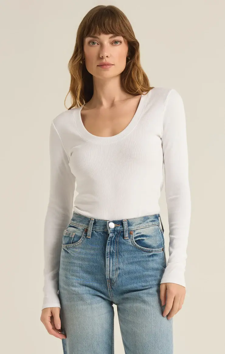 Sirena Rib Long Sleeve Tee in White