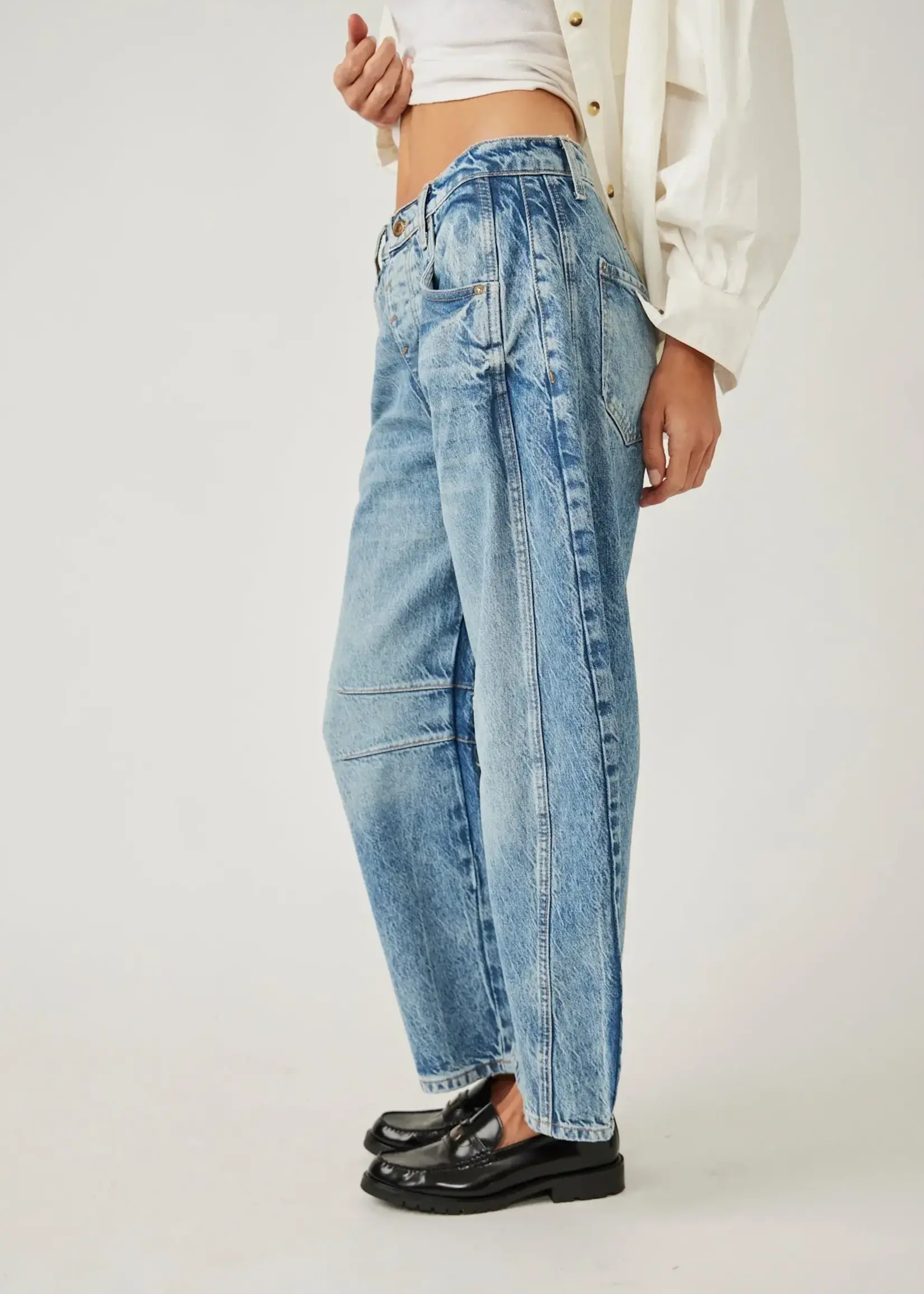 Free People Good Luck Mid Rise Barrel Jean