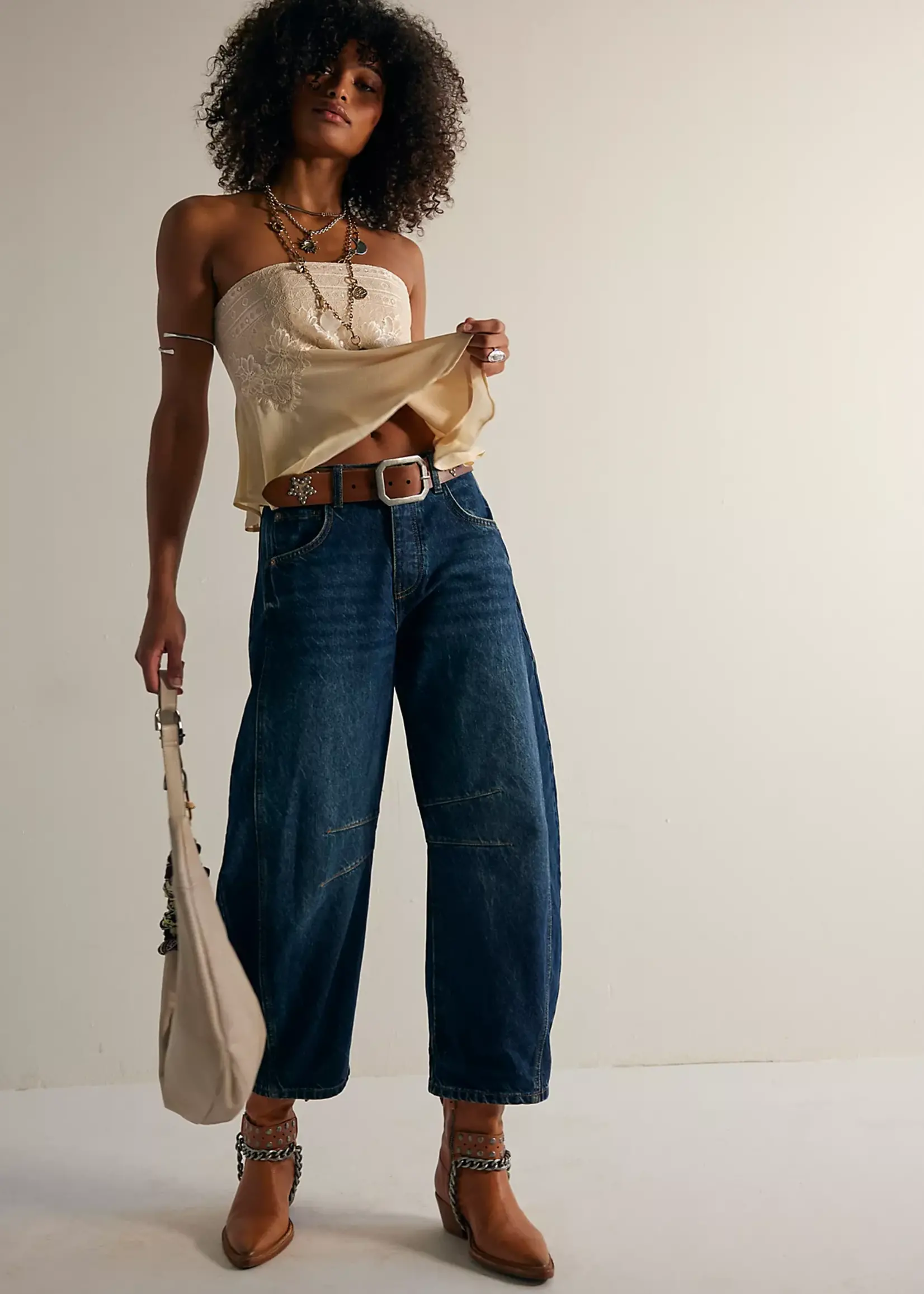 Free People Good Luck Mid Rise Barrel Jean