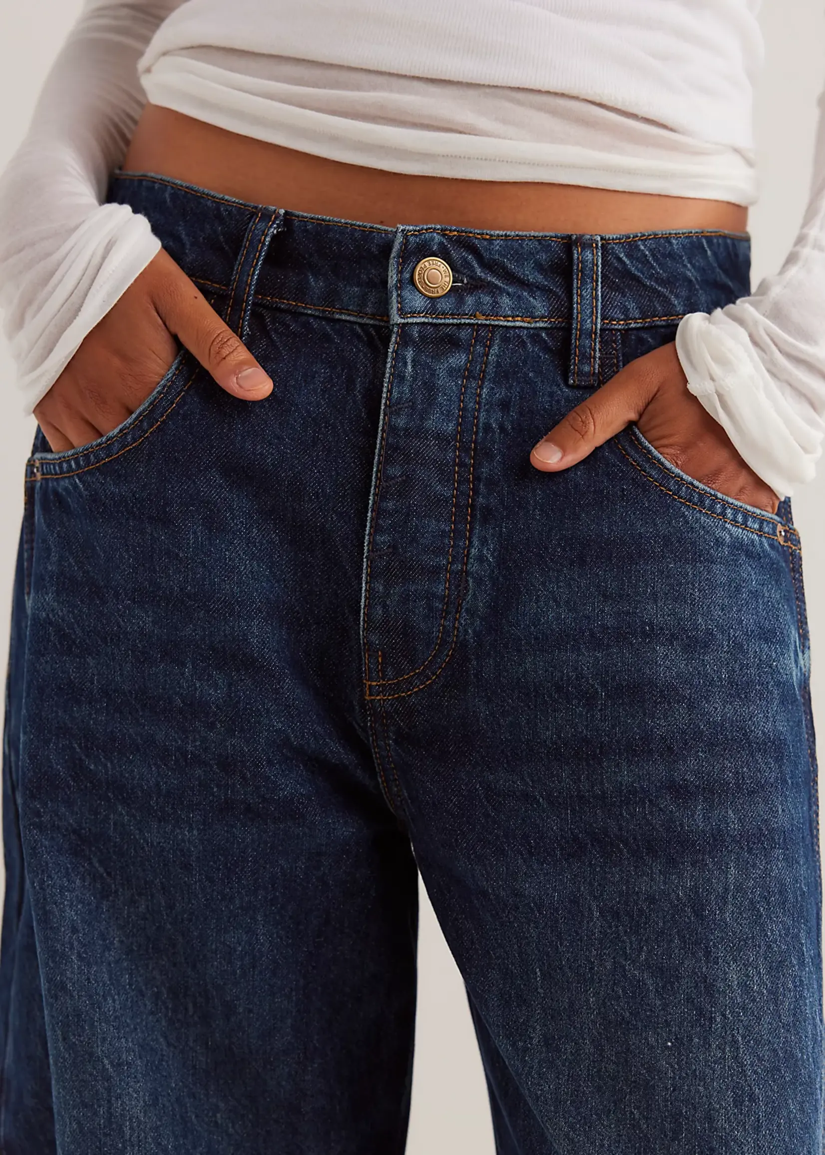 Free People Good Luck Mid Rise Barrel Jean