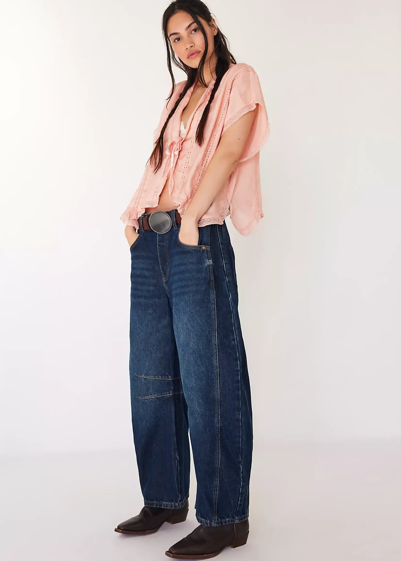 Free People Good Luck Mid Rise Barrel Jean
