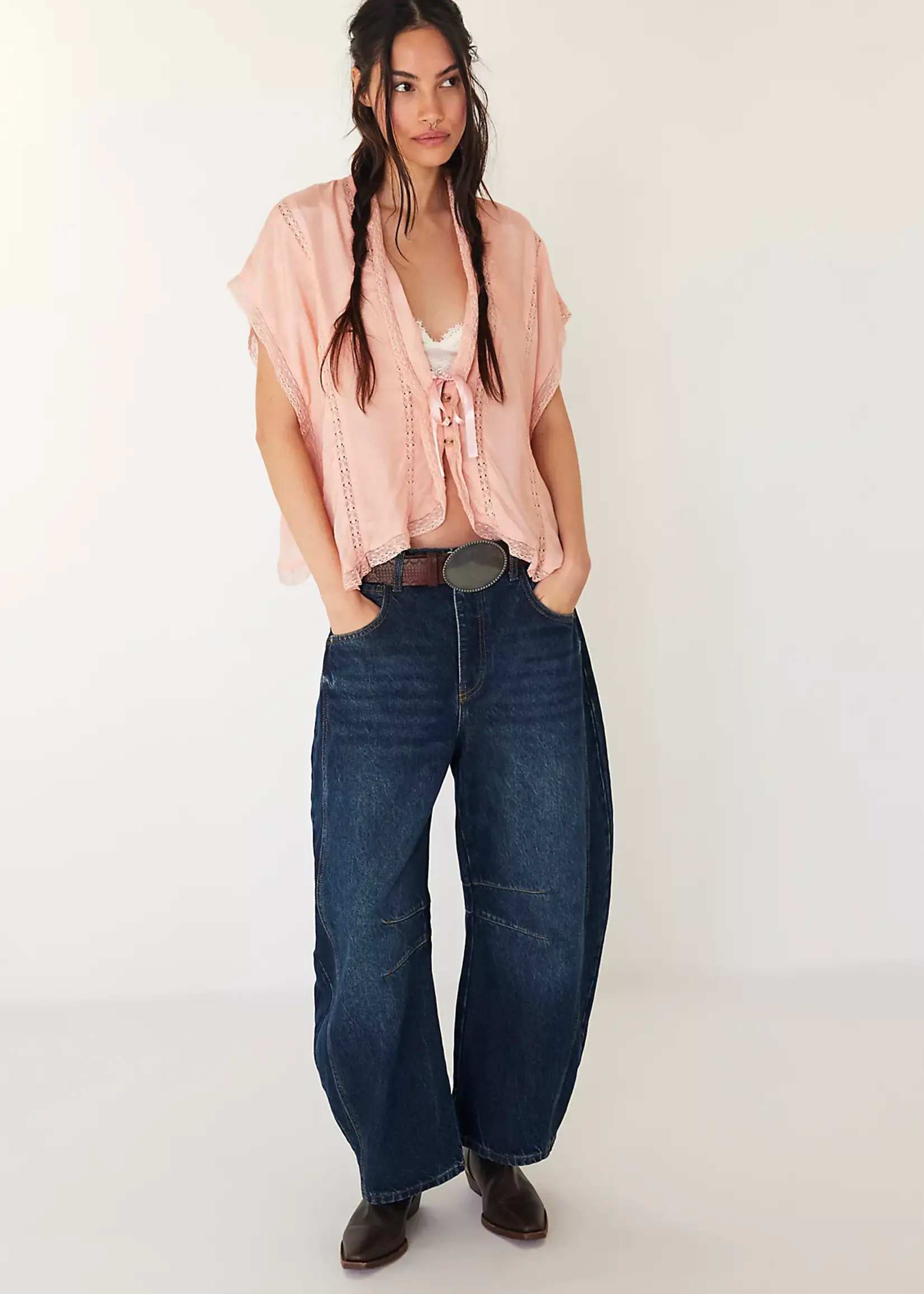 Free People Good Luck Mid Rise Barrel Jean