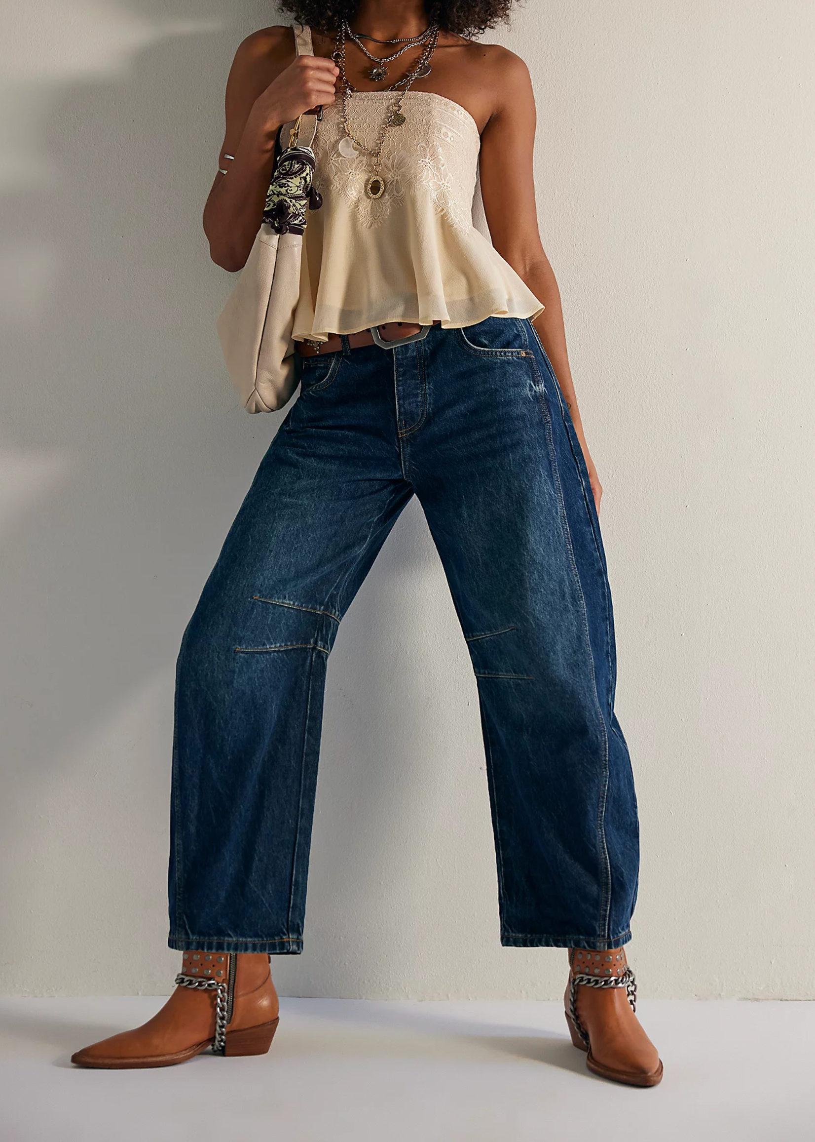 Free People Good Luck Mid Rise Barrel Jean