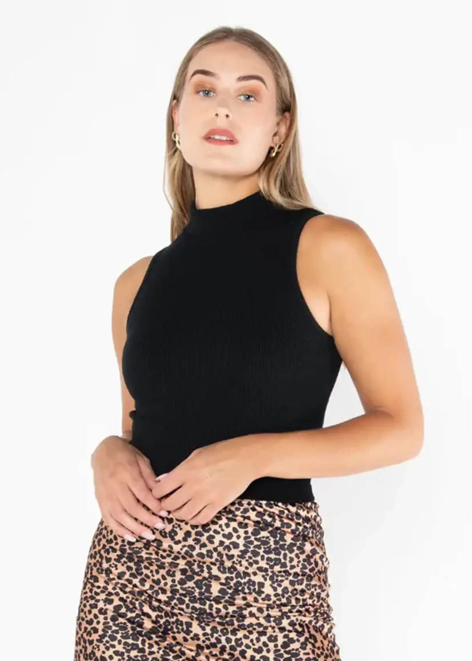 C'est Moi Clothing Bamboo Rib Sleeveless Mock Neck