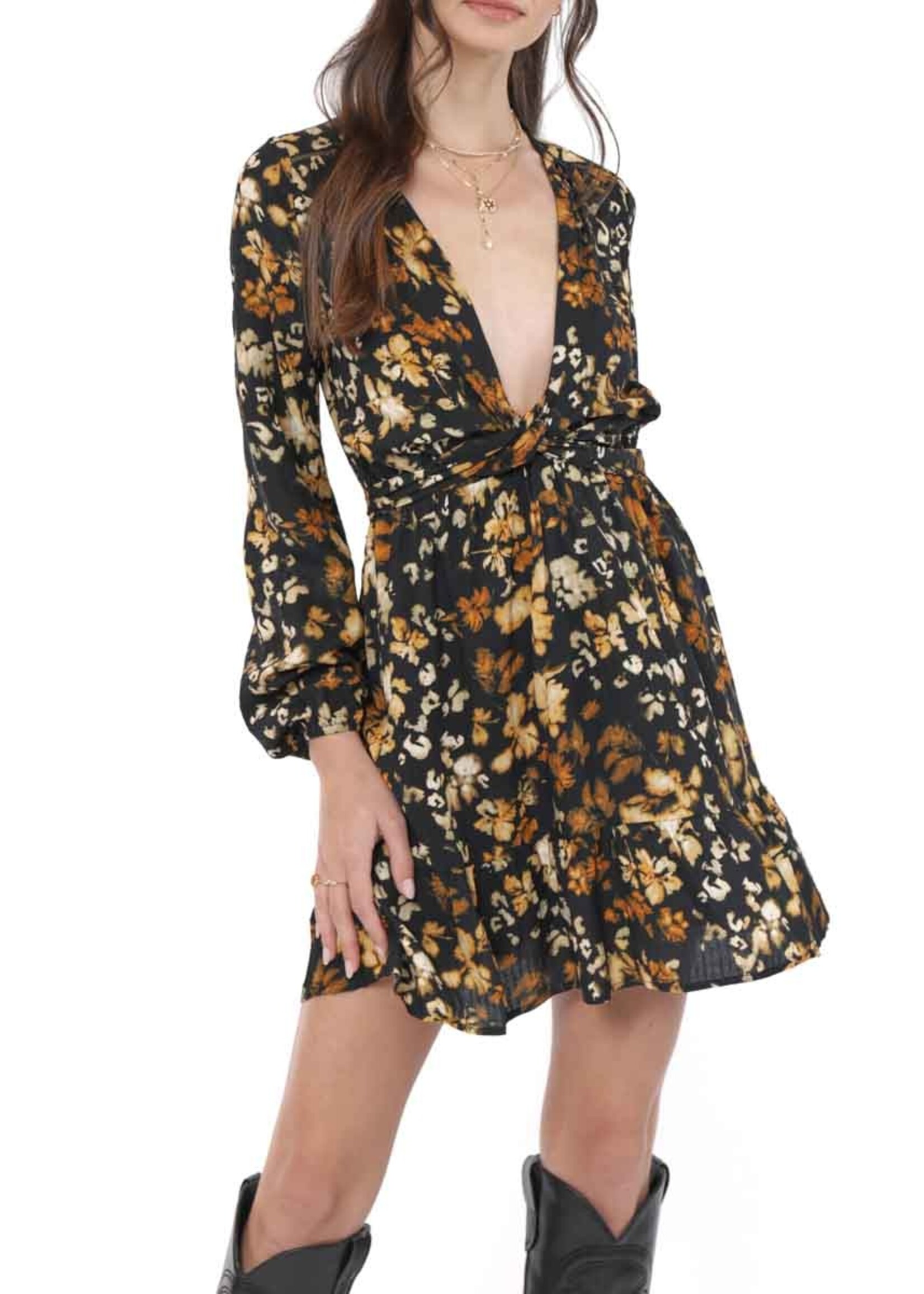 Sadie & Sage With Ease Front Tie Deep V Mini Dress