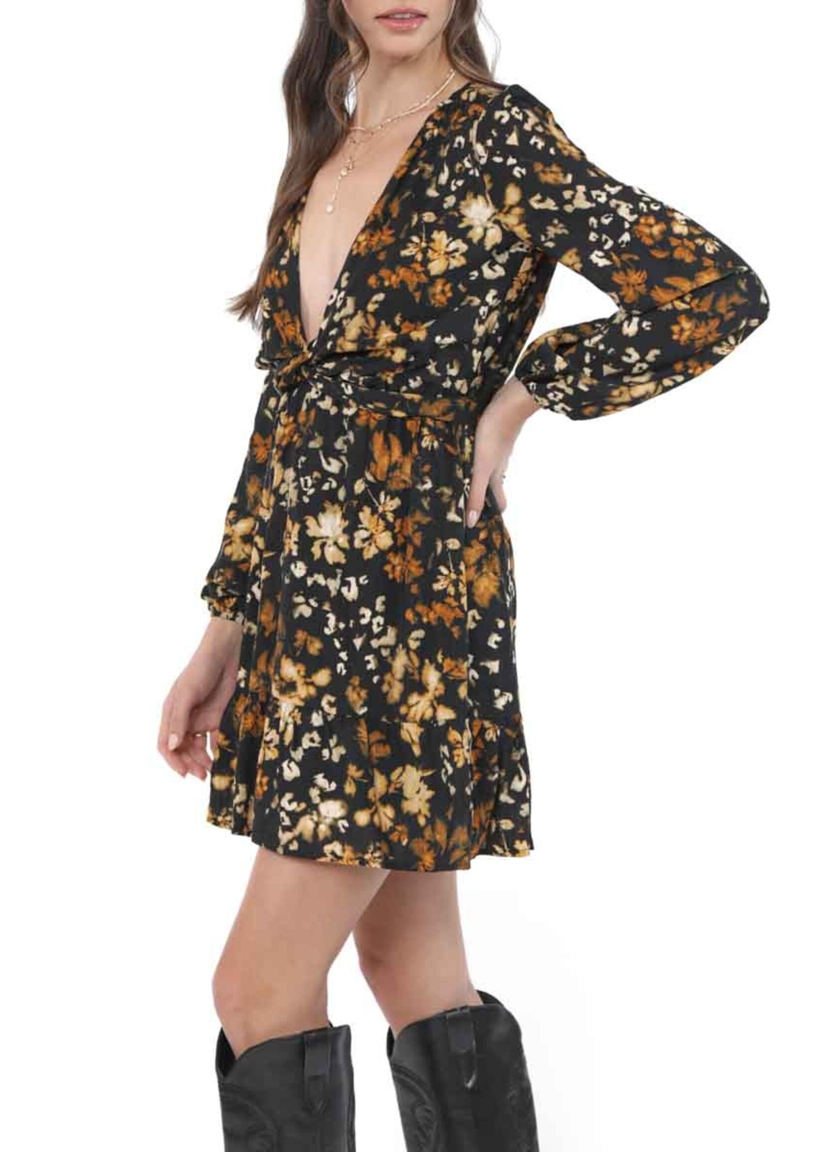 Sadie & Sage With Ease Front Tie Deep V Mini Dress