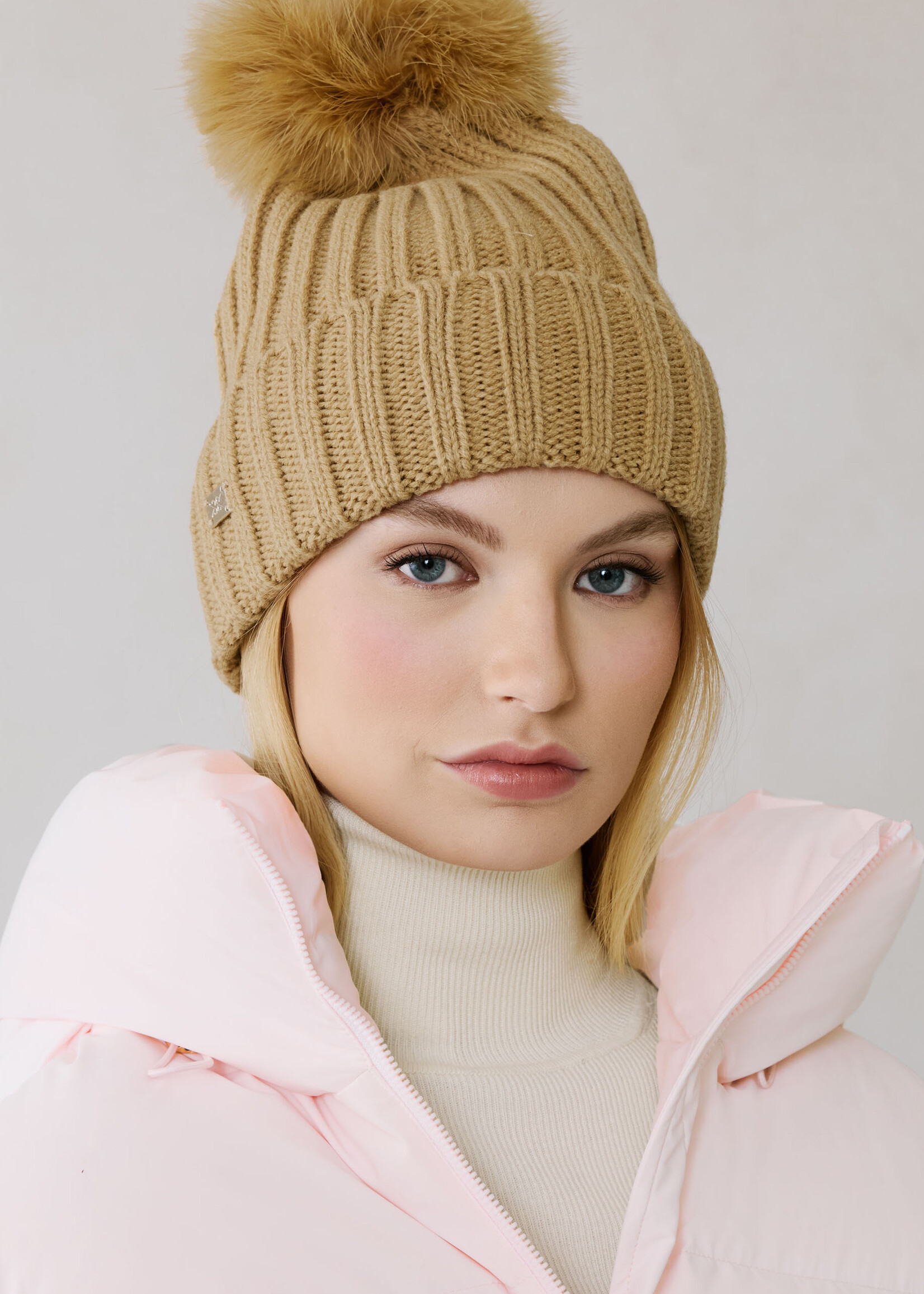 Soia & Kyo AMALIE-R Cable-Knit Hat Removable Pom-Pom