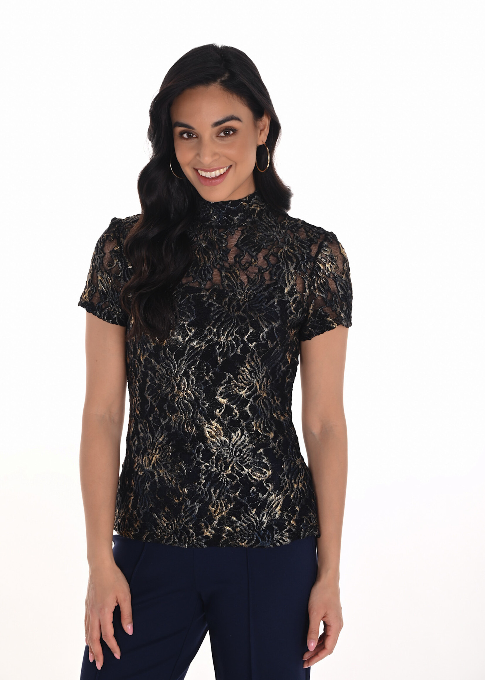 Frank Lyman Mock Neck Sheer Top