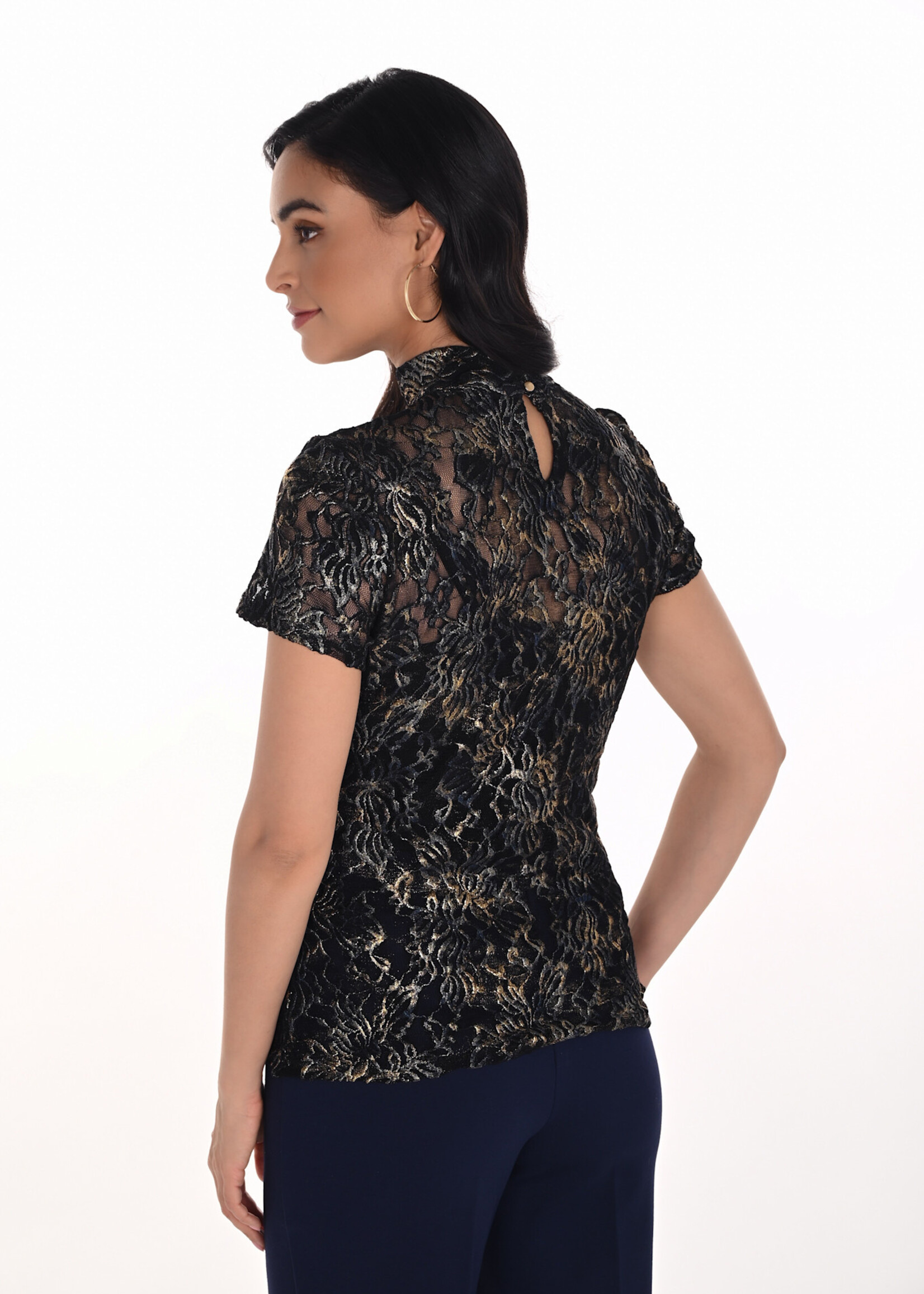 Frank Lyman Mock Neck Sheer Top