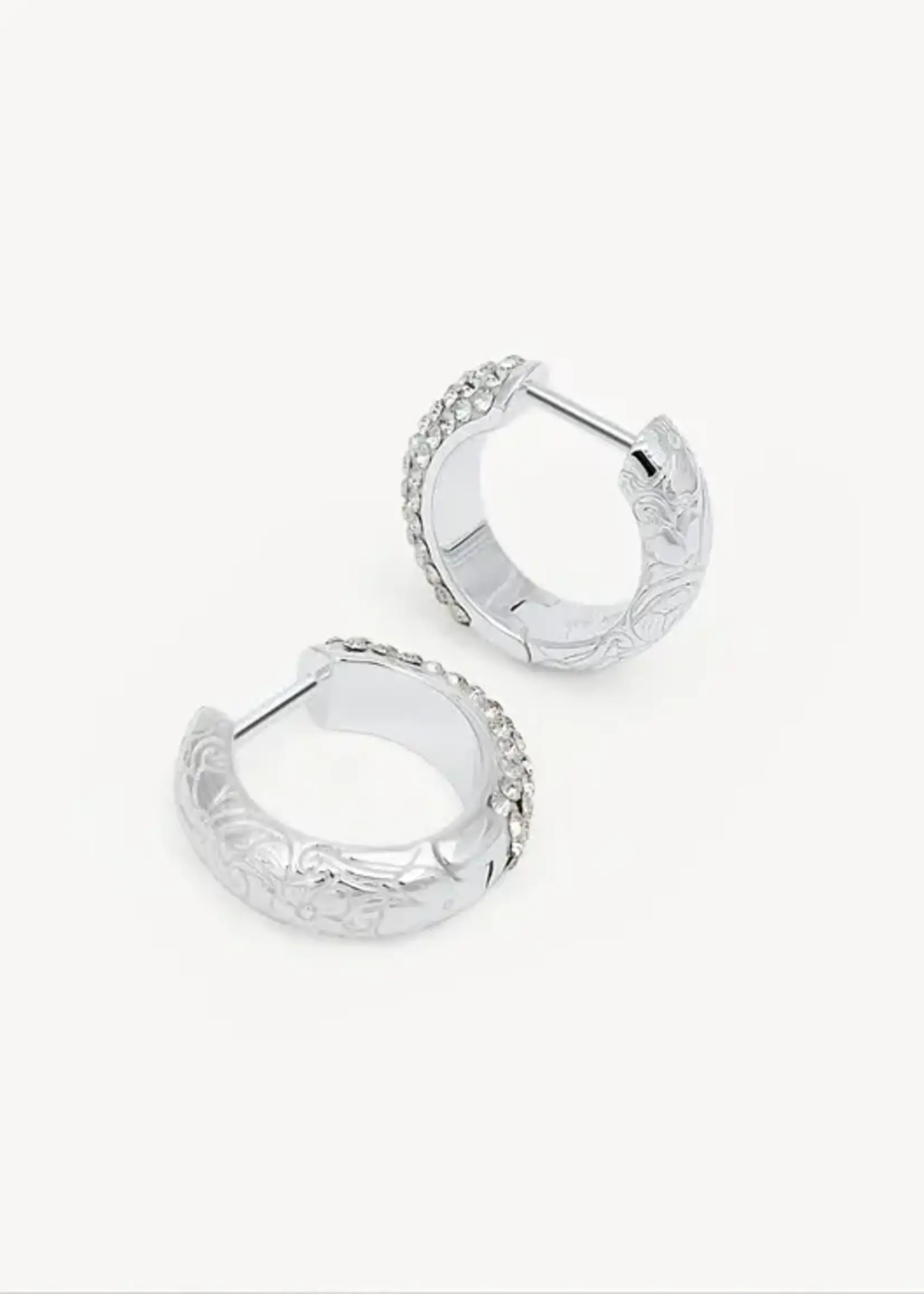 Hillberg & Berk Etched Floral Sparkle Reversible Hoop Earrings
