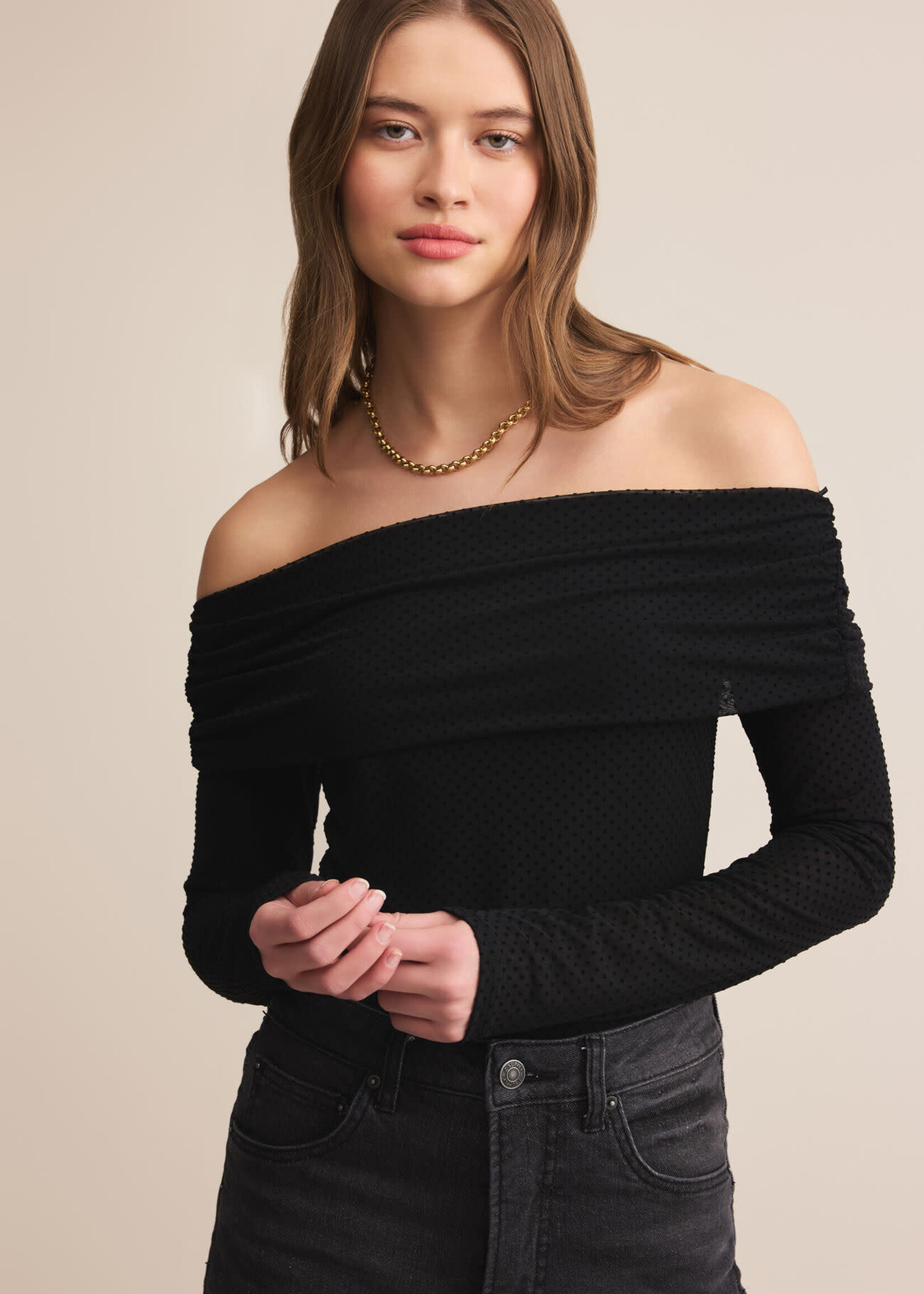 Z SUPPLY Whimsy Off Shoulder Mesh Top