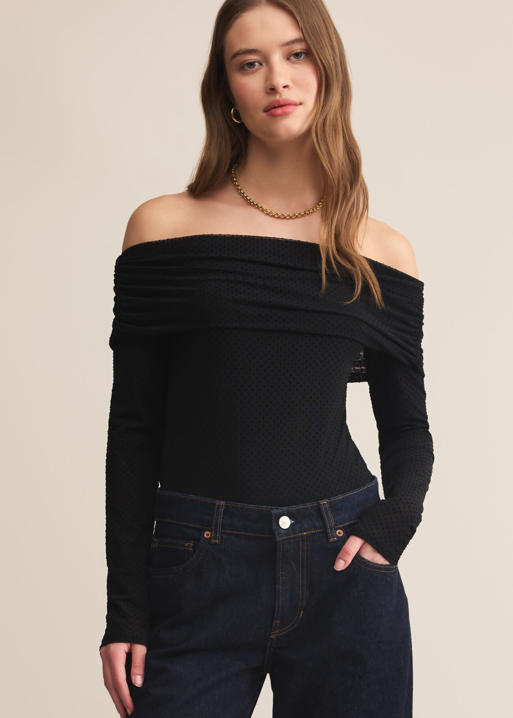 Z SUPPLY Whimsy Off Shoulder Mesh Top