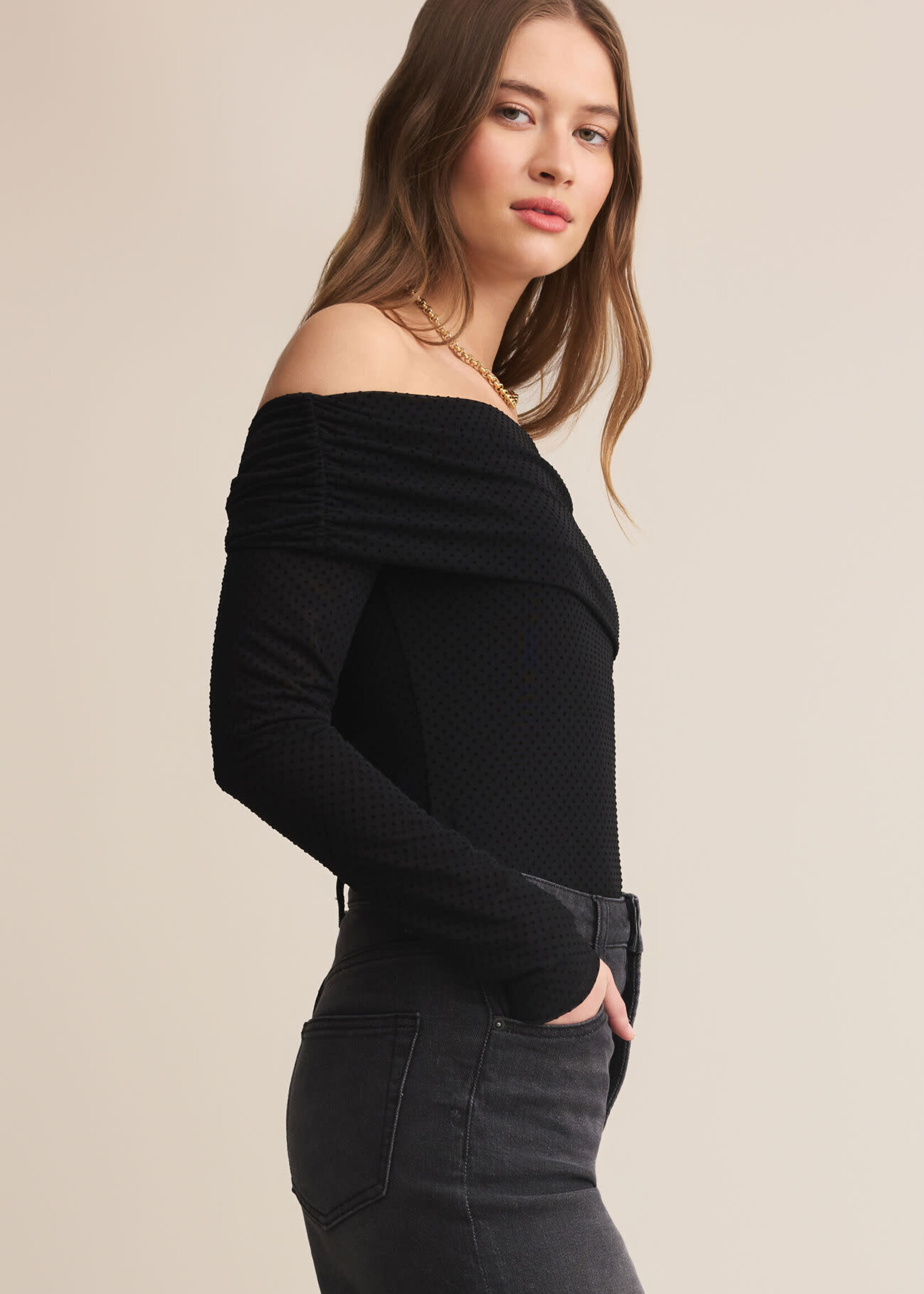 Z SUPPLY Whimsy Off Shoulder Mesh Top