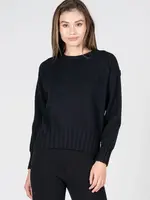 C'est Moi Clothing Viscose Blend Knit Rib Detail Crew Sweater