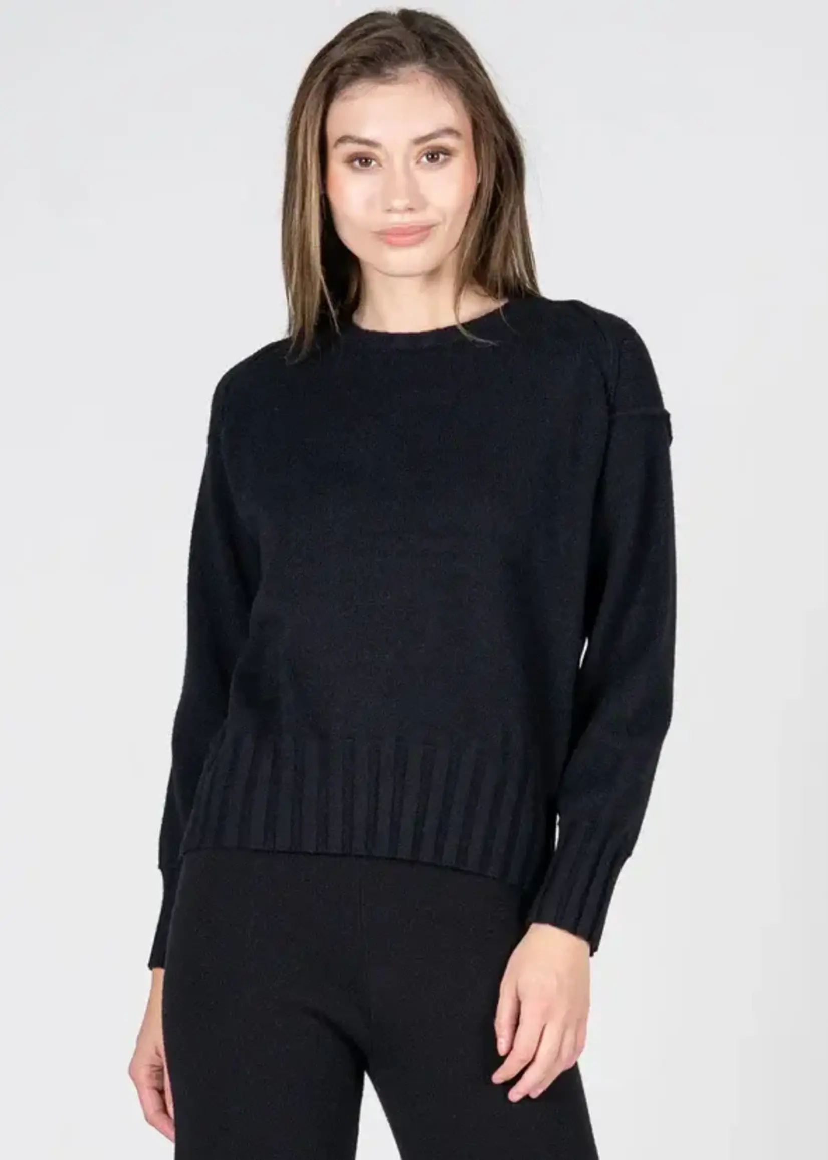 C'est Moi Clothing Viscose Blend Knit Rib Detail Crew Sweater
