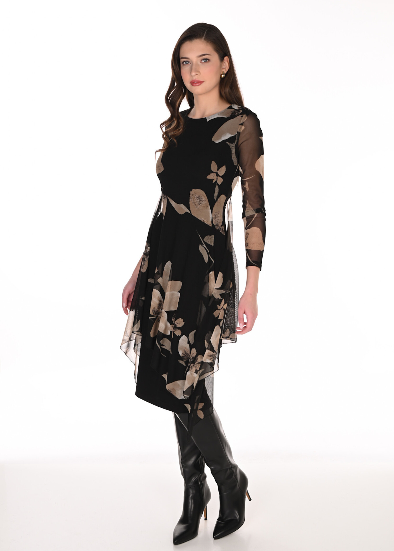Frank Lyman Long Sheer Sleeve Foral Dress