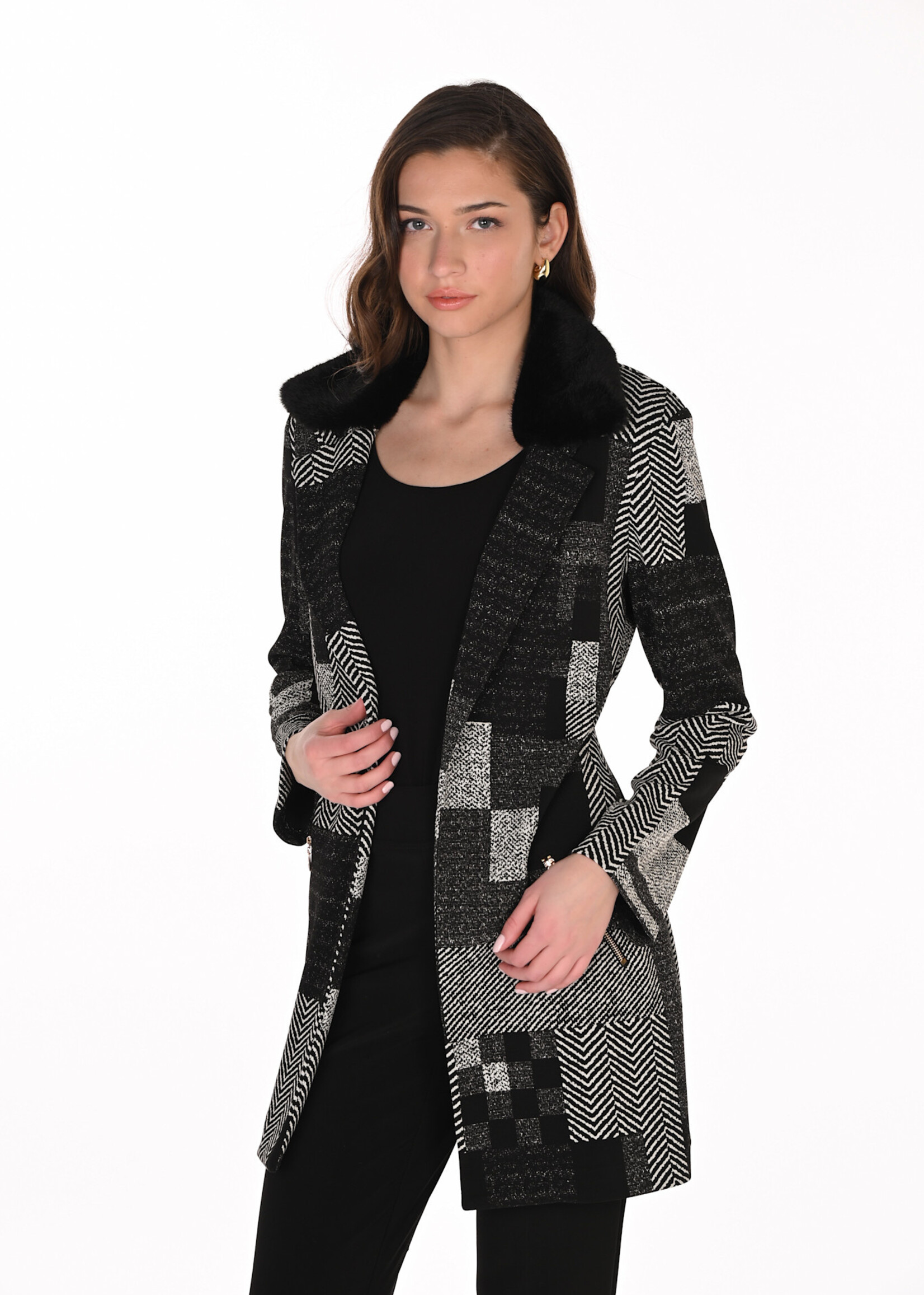 Frank Lyman Faux Fur Collar Cardigan