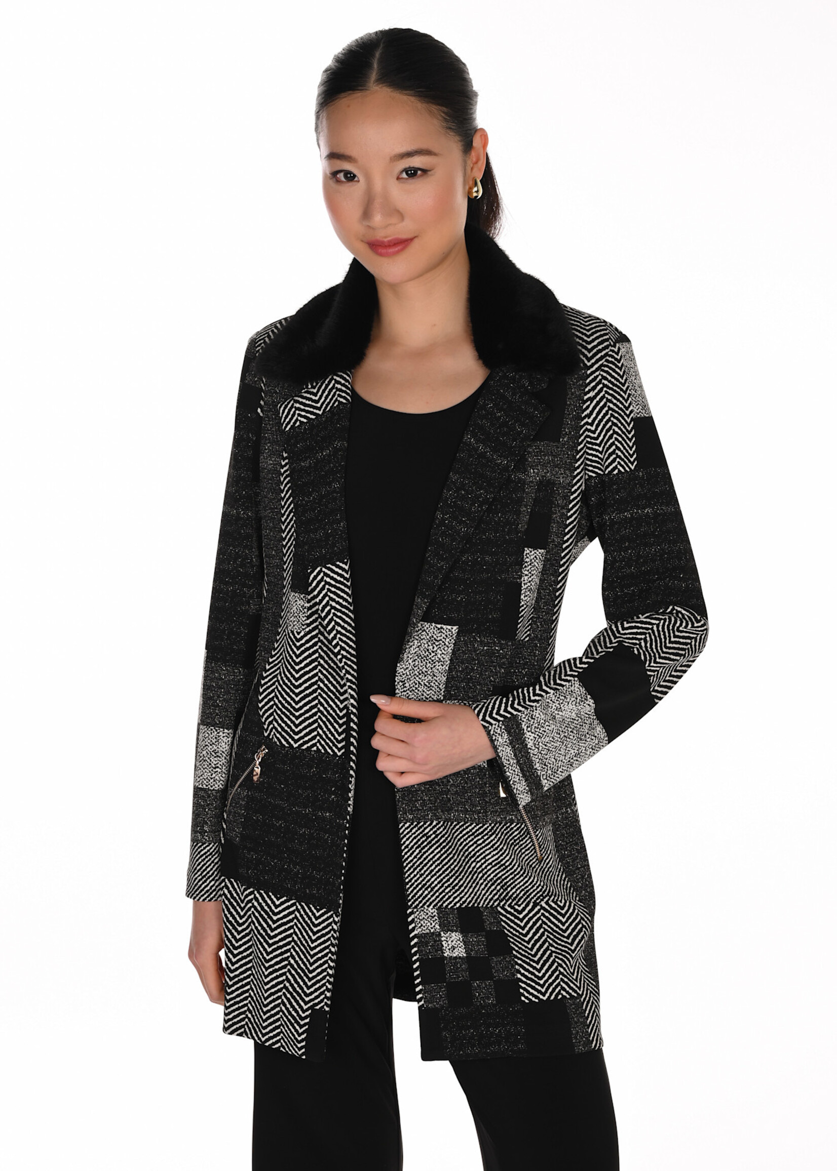 Frank Lyman Faux Fur Collar Cardigan