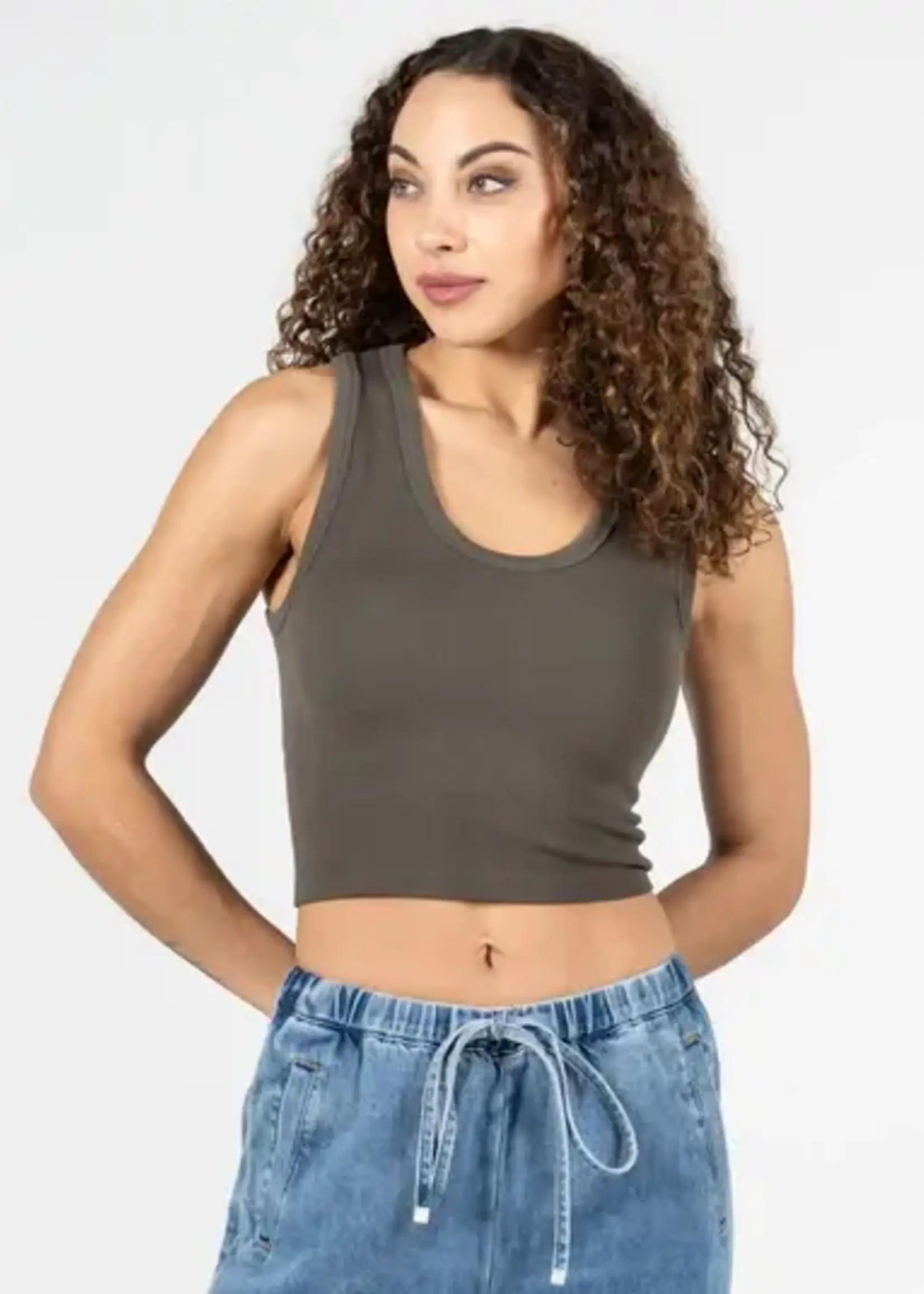 C'est Moi Clothing Bamboo Rib Deep Scoop Neck Tank